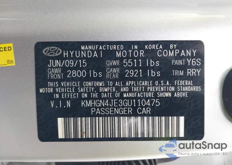 2016 Hyundai Genesis 3.8 z USA, uszkodzony, nr VIN KMHGN4JE3GU110475